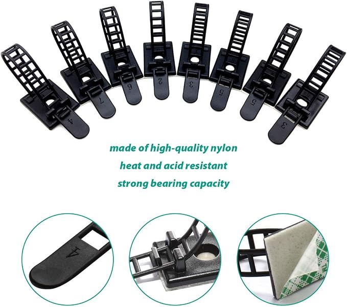 200 Pieces Cable Management Desk Wire Organizer Cable Ties Zip Ties Adhesive Cord Clips Cord Keeper Desk Wire Management | Project-size 200-pack for workshops, offices, and equipment areas that need repeatable cable routing and organization. - Image 2