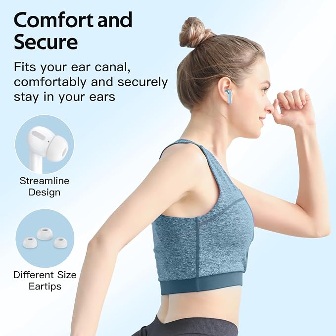 TAGRY Bluetooth Headphones True Wireless Earbuds 60H Playback LED Power Display Earphones with Wireless Charging Case IPX5 Waterproof in-Ear Ear buds with Mic for TV Smart Phone Laptop Computer Sports - Image 7