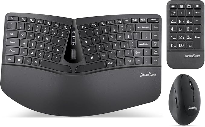 Perixx PERIDUO-606A, 3-in-1 Wireless Compact Ergonomic Keyboard with Vertical Mouse and Numeric Keypad - Adjustable Palm Rest - Tilt Wheel - Membrane Low Profile Keys - US English by PerixxComputerGmbH