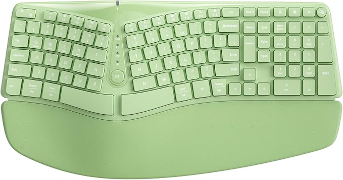 Split Ergonomic Keyboard Wireless with Cushioned Wrist & Palm Rest | Wireless 2.4G/Bluetooth/Wired USB-C, Comfortable Natural Typing, Compatible with Windows/Mac/PC/Laptop, Matcha Green by TISHLED