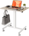 Claiks Mobile Rolling Desk Small Portable Laptop Cart on Wheels 28" Natural | Rolling Adjustable Desk, Lockable Wheels, Gas Spring Lift, Side Hook, Easy Assembly by CLAIKS