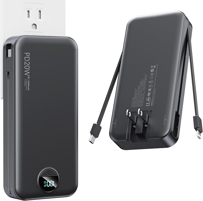Nusyddy Portable Charger 20000mAh Fast Charging w/Built-in Wall Plug Black | PD20W Fast Charging, High Capacity, LED Display, Charge 5 Devices at once, TSA Approved, Compatible with iPhone/Samsung by NUSYDDY