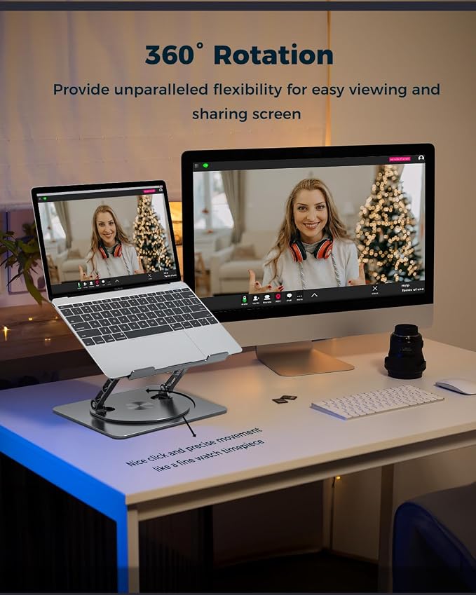 Aoviho 360° Rotating Laptop Stand for Desk | Adjustable, Foldable, Portable Aluminum Ergonomic Riser | Compatible with MacBook, Dell, HP & All Laptops 10-16 inch | Gray - Image 4