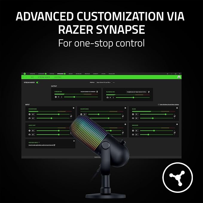 Razer Seiren V3 Chroma RGB, Stream & Game Reactive, USB Microphone, Black | Tap-to-Mute Sensor, Condenser Mic, Digital Gain Limiter & Shock Absorber, Works with OBS, Discord, Zoom, Teams - Image 7