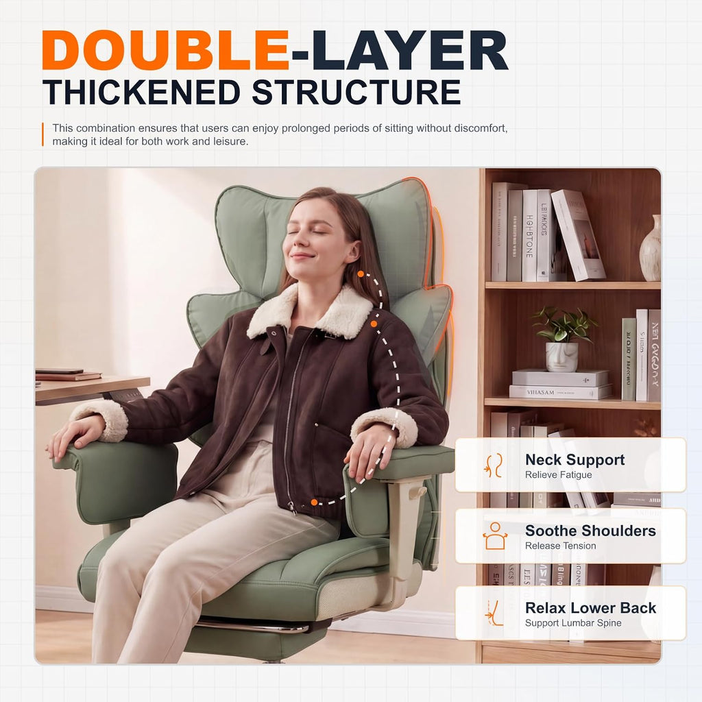 Dowinx Big and Tall Office Chair with Pocket Spring Cushion,High Back Computer Gaming Chairs with Adjustable Armrests,Executive Desk Chairs with Lumbar Support and Footrest,PU-Green - Image 4