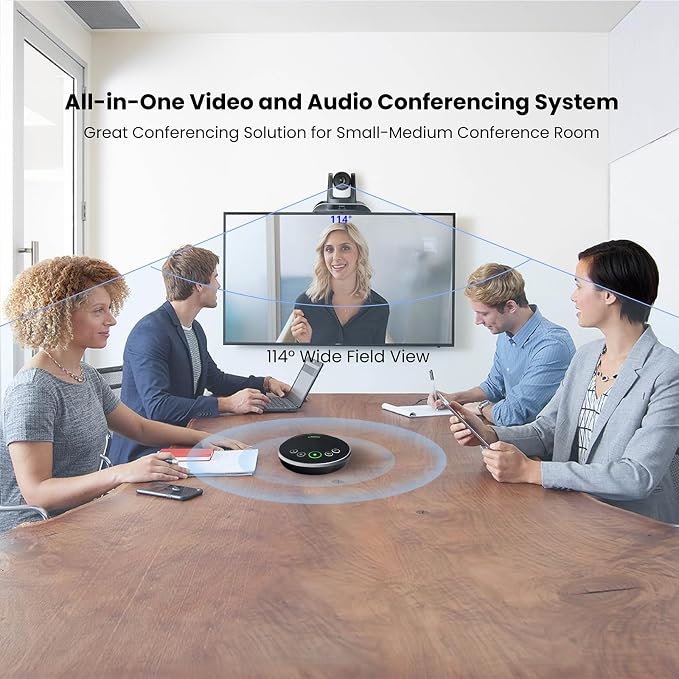 TONGVEO All-in-One Conference Room Video Camera System Al Auto-Tracking HD1080P 60fps 3X Optical Zoom USB3.0 HDMI PTZ Camera and Bluetooth Conference Speakerphone with Microphones - Image 6