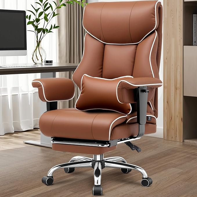 GTPLAYER Big and Tall Gaming Chair 400lbs Heavy Duty Office Chair with Foot Rest & Ergonomic Pocket Spring Cushion, High Back Lumbar Support for Lower Back Pain Relief, Coffee Brown - Image 2