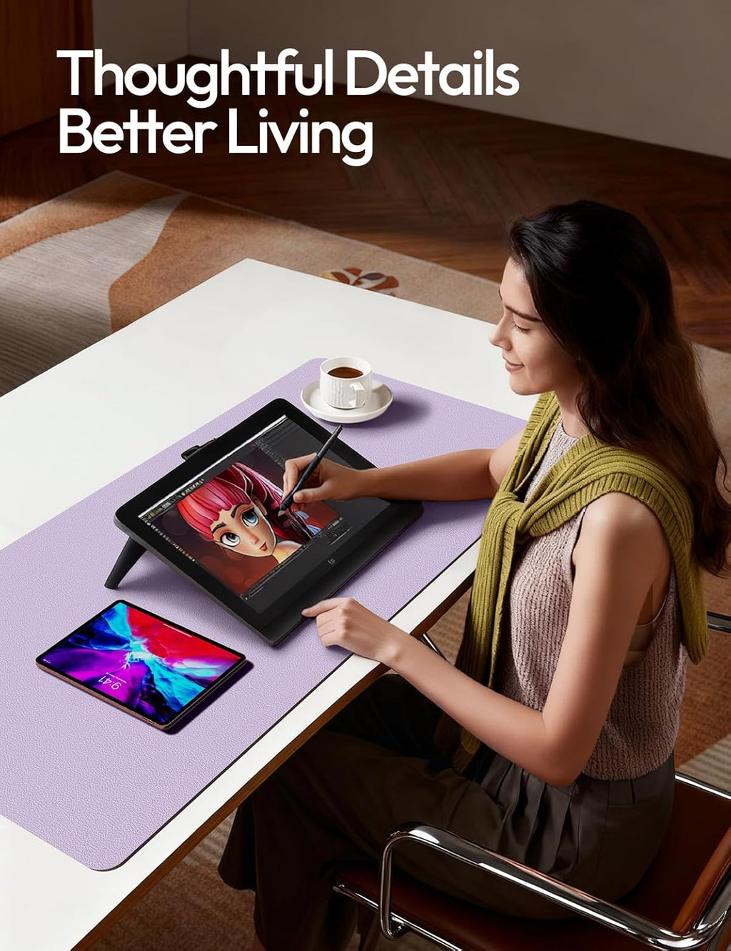 YSAGi Leather Desk Protector, Office Mat, Large Mouse Mat, Non-Slip PU Leather Blotter, Laptop Desk Mat, Waterproof Writing Pad for Office and Home(Light Purple, 40" x 24") - Image 4
