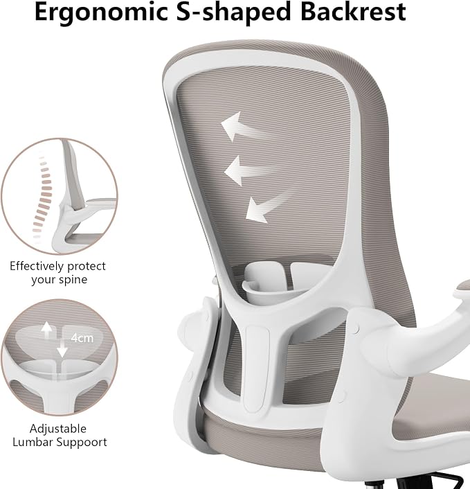 Ergonomic Office Chair, Comfort Swivel Home Office Task Chair, Breathable Mesh Desk Chair, Lumbar Support Computer Chair with Flip-up Arms and Adjustable Height - Image 6
