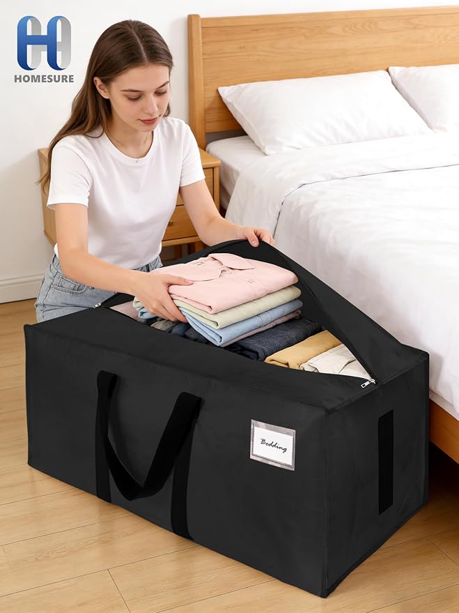 HOMESURE Supports 200lbs Heavy Duty Moving Bags - Strong Zipper & Wrap-Around Handles - Water-Resistant Storage Totes, Durable Alternative to Moving Boxes - 8 Pack - Black - Image 8
