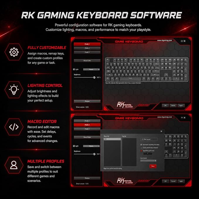 RK ROYAL KLUDGE S108 Typewriter Mechanical Keyboard, Retro Wired Gaming Keyboard with Number Pad and Detachable Wrist Rest, 108 Keys Full Size PC Game Keyboards, Clicky Blue Switch, Blue Backlit White - Image 8