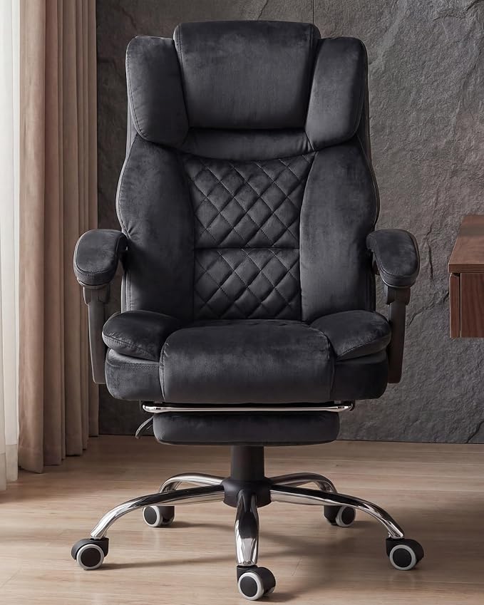GTPLAYER Big and Tall Office Chair with Pocket Spring Cushion & Ergonomic Lumbar Support for Lower Back Pain Relief, High Back Computer Gaming Chair with Foot Rest, Soft Velvet Fabric, Black - Image 9