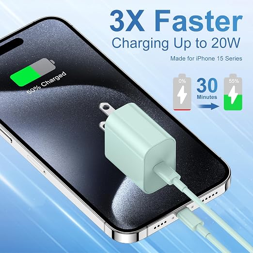 iPhone 17 16 15 Fast Charger and 6ft Type C to C Cable Cord Long, 20W USB C Charging Block Plug for Apple iPhone 17 Pro Max/17 Air/16 Pro/16 Plus/15 Pro/15 Mini/iPad Power Adapter Cube Brick-Green - Image 2