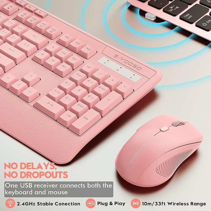 Wireless Keyboard and Mouse Combo, Full Size Ergonomic with Wrist Rest | 2.4GHz USB Receiver, 3 DPI Adjustable 6-Button Cordless Mouse for Computer, Laptop, PC, Windows - Image 5