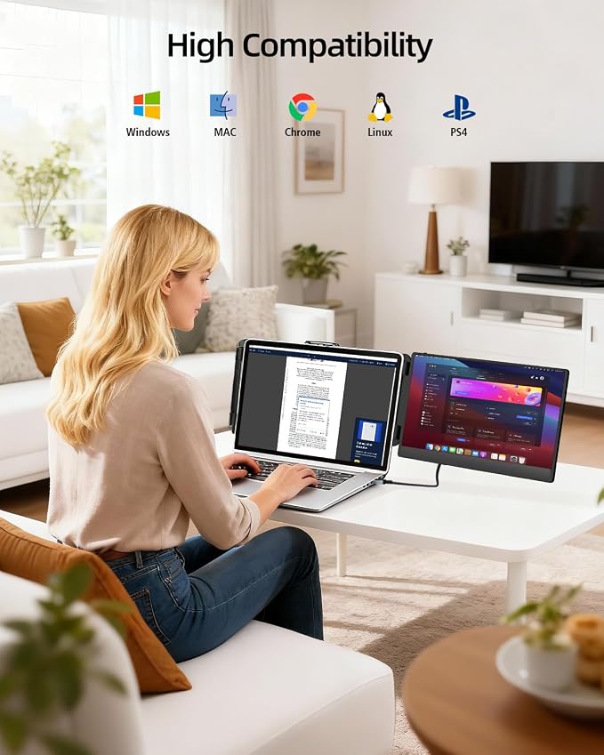 Laptop Screen Extender, 14" FHD 1080P IPS Dual Laptop Monitor Extender, Plug n Play Portable Travel Monitor for Laptops 13.3"-17" with HDMI/USB-A/Type-C, Compatible with Windows Mac Chrome Android - Image 8
