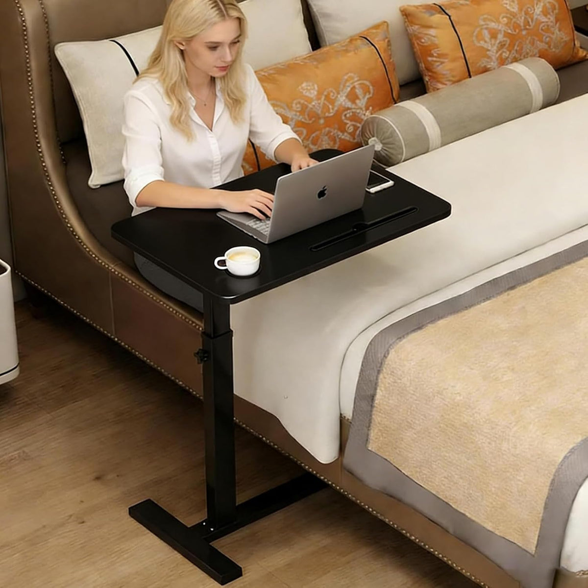 Over the Bed Table with Hidden Wheels,Height Adjustable Bedside Table Tray by BeGyoku