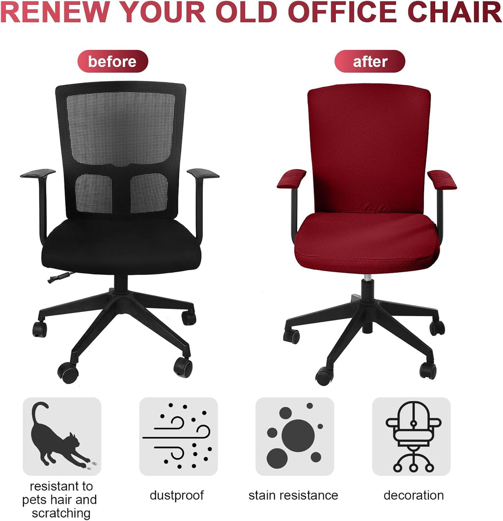 4 Pcs Office Chair Covers Set Computer Armrest Slipcover Seat, Red - Image 4