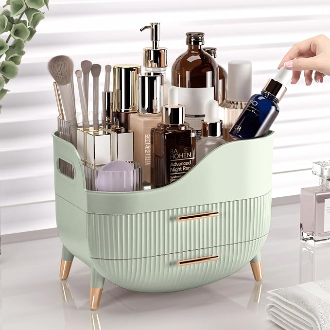 Pajiriona Makeup Organizer with Drawers, Green Skincare Organizer for Vanity, Storage Box with Handle, Large Cosmetic Display Case for Dresser, Bathroom Countertop - Image 4