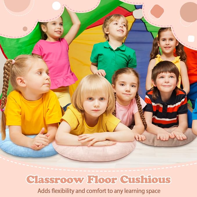 Fumete 8 Pcs Round Floor Cushions for Classroom Kids,Cloudy Pastel | 16 Inch Diameter, Students Flexible Seating Pillows, Home Daycare School Reading Yoga Meditation, Soft Cushioned - Image 4