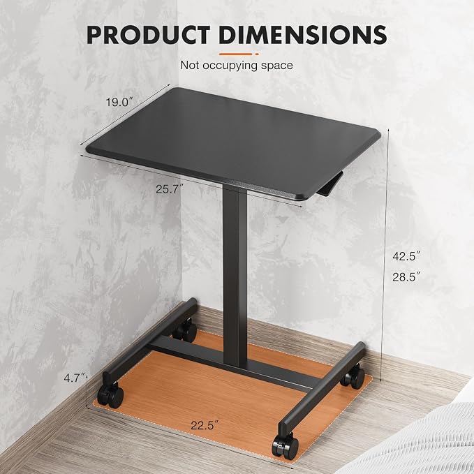 Sweetcrispy Mobile Rolling Desk, Small Standing Desk with Wheels | Adjustable Height Sit Stand Table, Portable Computer Workstations for Home Office, Black - Image 3