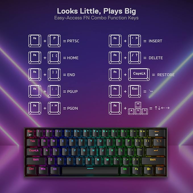 Redragon K530 Pro Draconic 60% Wireless RGB Mechanical Keyboard, BT/2.4Ghz/Wired 3-Mode 61 Keys Compact Gaming Keyboard w/Hot-Swap Socket, Free-Mod Plate Mounted PCB & Tactile Brown Switch - Image 6