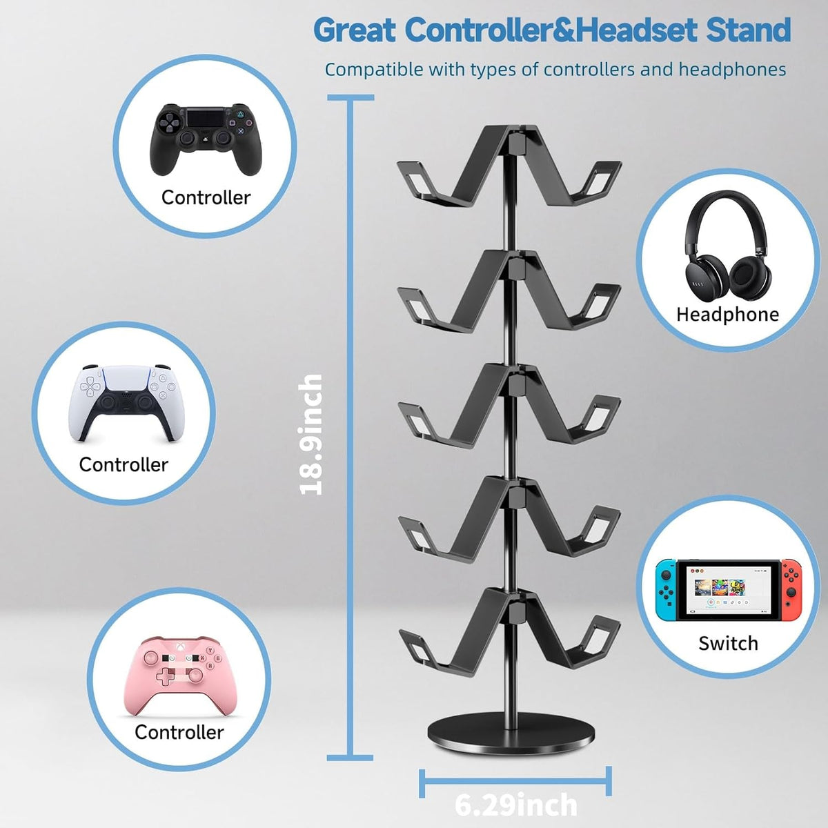 Controller Stand,5 Tier Headphone Holder for Classroom - Image 3