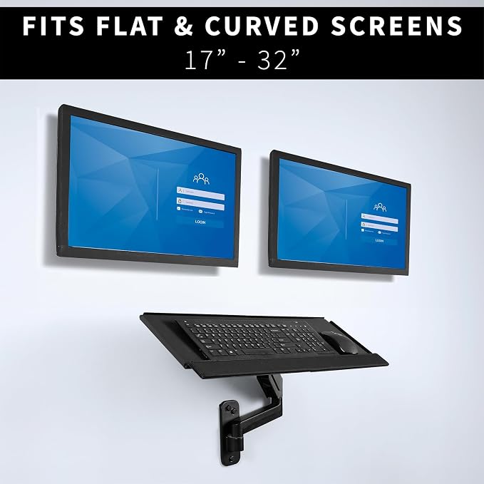 VIVO Sit-Stand 17 to 32 inch Dual Monitor Wall Mount with Pneumatic Arm Keyboard Tray Combo, Height Adjustable, Max VESA 100x100mm, Black, Mount-VWKB2 - Image 4