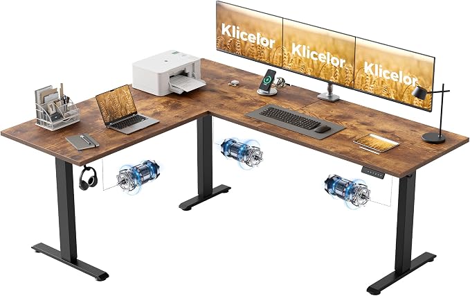 Klicelor L Shaped Standing Desk 73 x 60 Inch, Electric Height Adjustable Corner Desk for Home Office Workstation, Ergonomic Sit Stand Computer Table with Memory Controller, Rustic Brown by Unknown