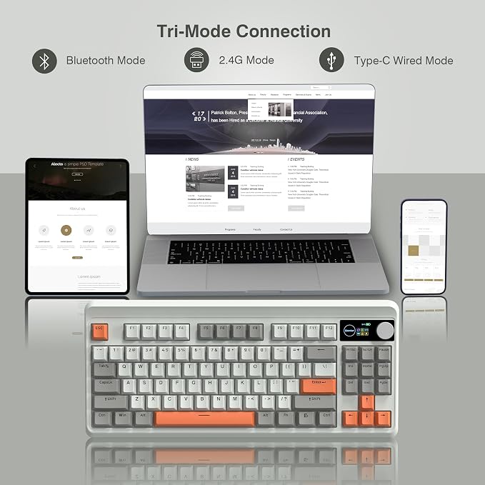 Womier M87 75% Mechanical Keyboard Tri-Mode with TFT Smart Display & Knob | Gasket Mount Wireless Bluetooth/2.4G, Hot-Swappable Linear Switches, PBT Keycaps RGB Gaming Keyboard for Mac & Win (Carbon) - Image 5