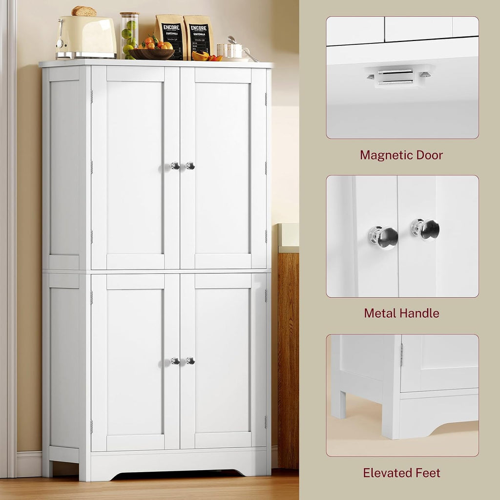 Pantry Cabinet with 4 Doors, Kitchen Pantry Cabinet with Door Shelves, Kitchen Storage Cabinets for Living Room, Dining Room, Bathroom, 51”H, White - Image 8