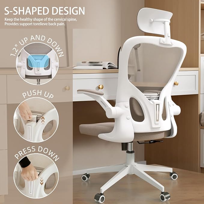 Ergonomic Office Desk Chair High Back Mesh Computer Chair Adjustable Chair | 360° Swivel Adjustable Lumbar Support & Flip-Up Armrests capacity 300 lbs capacity - Image 6