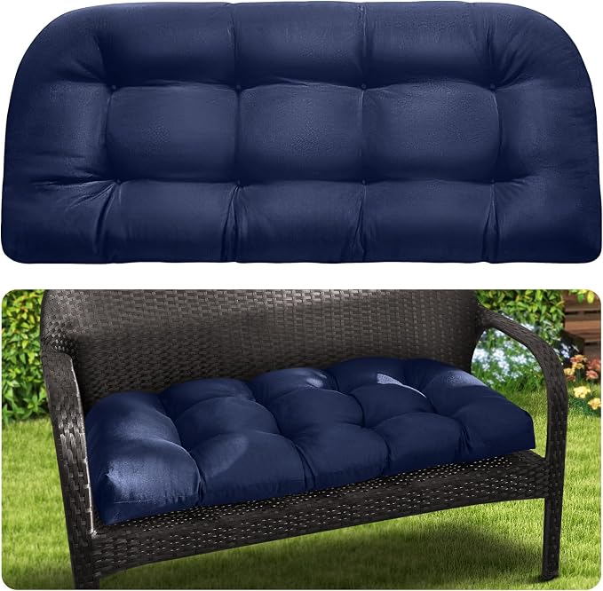 MAGIC ELEPHANT Outdoor Bench Cushion, Memory Foam Loveseat Cushion for Patio Furniture Wicker Chair, Settee Porch Swing Seat Cushion, 44 x 19 Inches (Blue) by Magicelephant