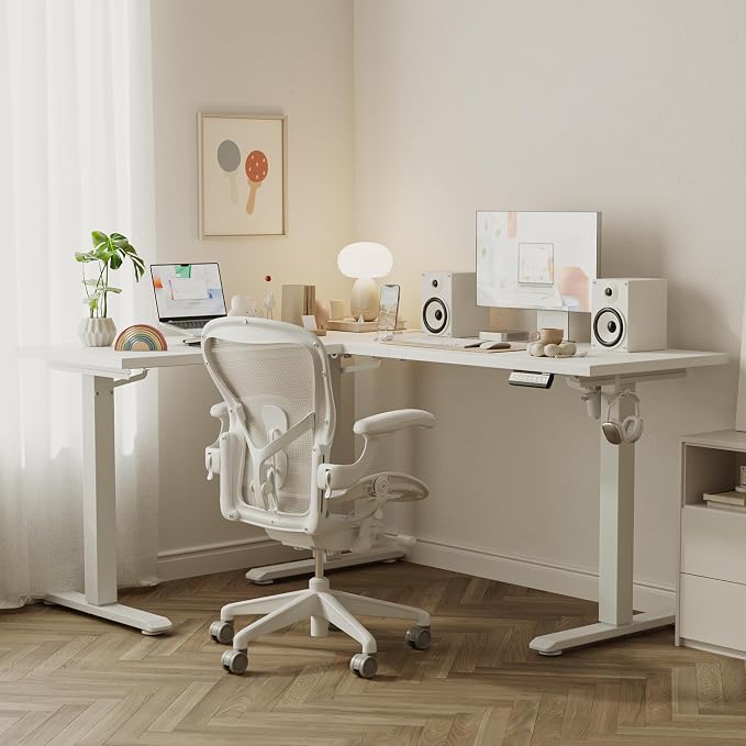 Agilestic L Shaped Electric Standing Desk Adjustable Height, 59 Inch, White | Electric Height Adjustable, Spacious Corner Desktop, Sturdy Steel Frame, Memory Presets, 176 lbs, Splice Board - Image 2