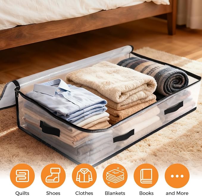8 Pack Under Bed Storage Bags, 75L Foldable Clear Containers with Handles | Dual Zipper Storage Bins for Comforters, Bedding, Blankets, Closet Organizer for Clothes, Linen Sheets, Sweaters - Image 4