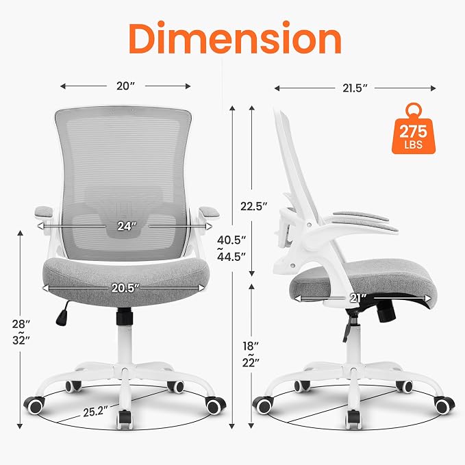 NEO CHAIR Office Desk Mesh Chair with Adjustable Ergonomic Lumbar, Grey | Breathable Mesh Back Support with Flip-Up Armrests and Wide Seat Cushion for Comfortable Home Office Work and Gaming Setup - Image 2