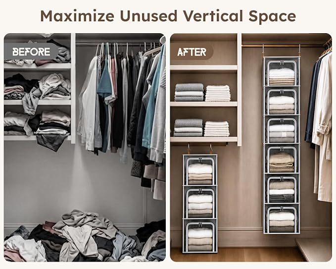 Homsorout 4-Tier Modular Hanging Closet Organizer Shelves Grey | 40.9" Height, 2+2 Modular Design, Vertical Closet Storage, Clear Window, Easy Access, Walk-in Closet, Bedroom, Nursery, RV - Image 5