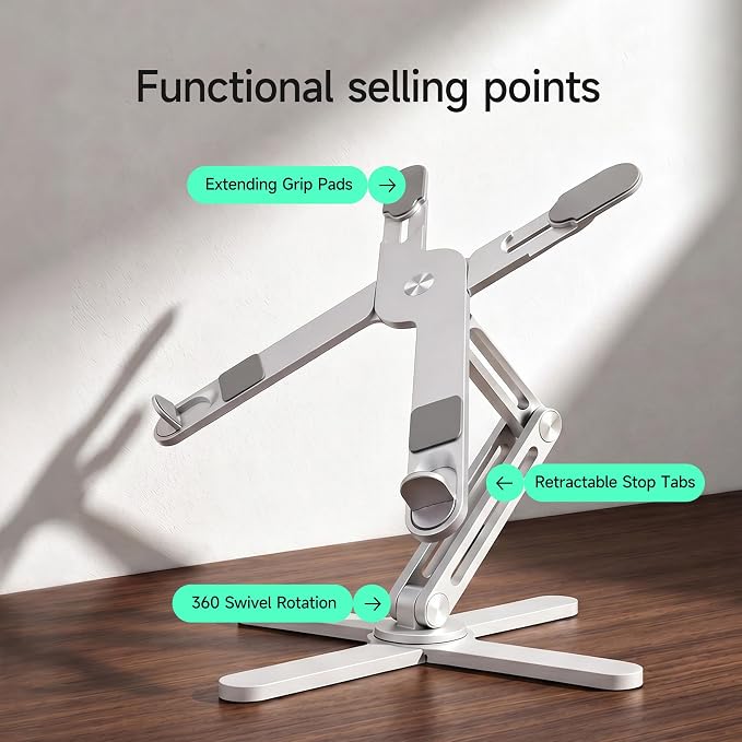 Model-X 3.0 Laptop Stand, Ladjustable Laptop Stand Desk, Ergonomic Laptop Stand Desk，360 Rotating Laptop Riser - Image 3