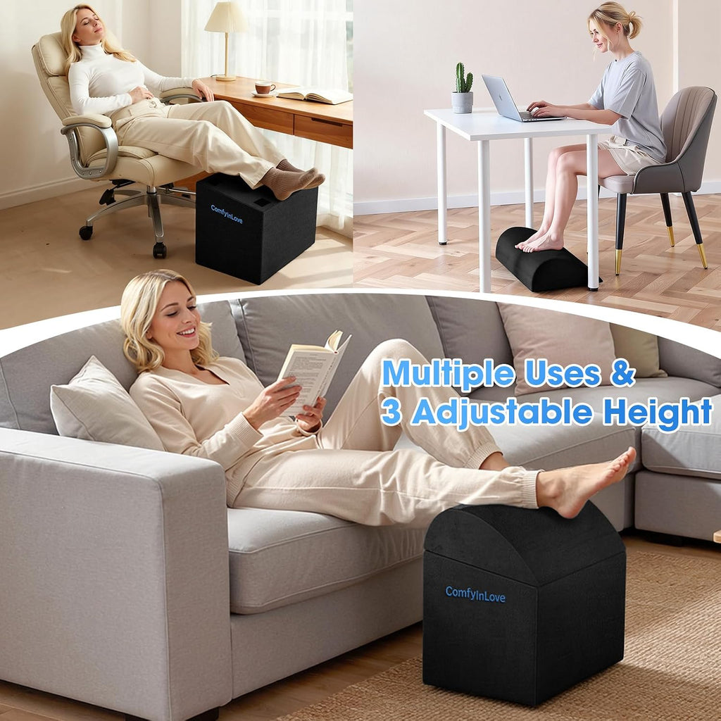 Foot Rest for Under Desk with 3 Heights, Foot Stool, Black - Image 7