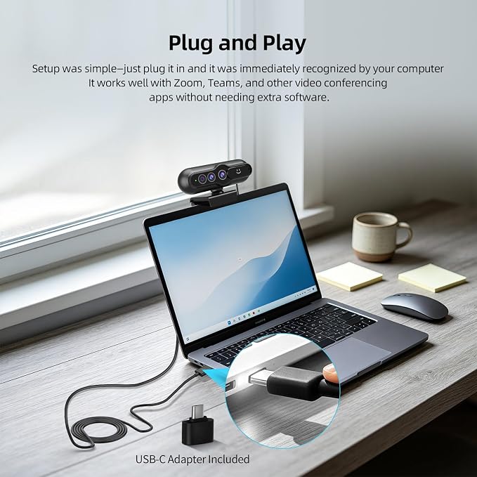 4K Webcam with Windows Hello, Sliding Privacy Cover, Facial Recognition, Log-on with Windows Hello, Built-in Microphone, USB Webcam, Works with Microsoft Teams, Zoom, Google Meet - Image 6