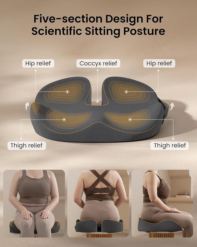 ProtoArc Extra Large Seat Cushions for Office Chairs, Dark Gray | Ergonomic Memory Foam Seat Cushion for Home, Extra Cover, Car Seat Cushions for Driving, Pressure Relief Pad for Sciatica - Image 4