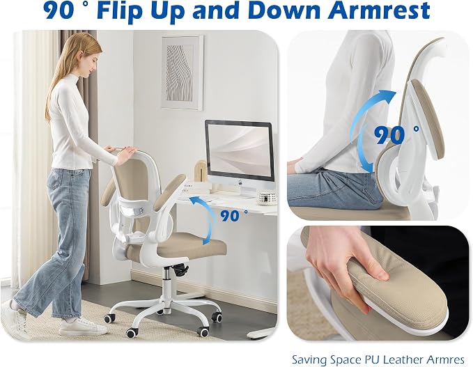 TRALT Ergonomic Office Chair Desk Chair with Adjustable Lumbar Support | Desk Chair Comfy with Flip-up Armrests Ergonomic Chair - Mesh Computer Chairs for Adults, 330lbs, PU Leather (Khaki, 1) - Image 6