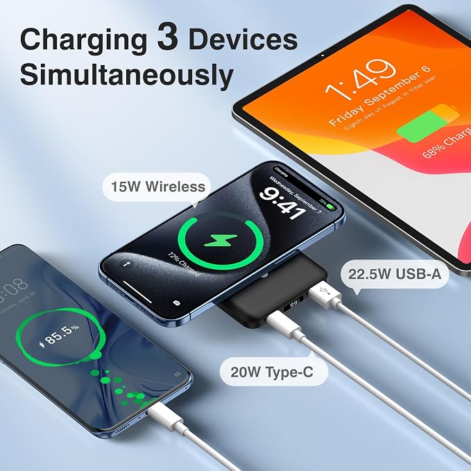 AOGUERBE for MagSafe Portable Charger, 10000mAh Magnetic Power Bank 22.5W Fast Charging, Mini Battery Pack Wireless with LED Display&Foldable Stand for iPhone 17/16/15/14/13/12 Series (Obsidian Black) | Power Bank with Stand, 22.5W Fast Charging, LED D... - Image 4
