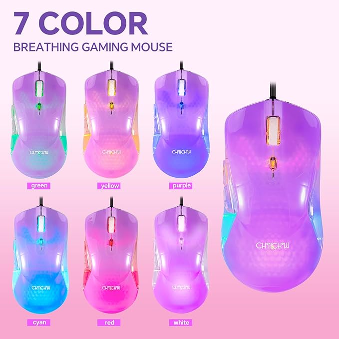 Wired LED Gaming Keyboad and Mouse Combo, 10 RGB Backlit Effects for PC | 104 Keys Light Up, Silent, Transparent, Anti-ghosting, Purple Gaming Mouse and Keyboard for Laptop Xbox PS4 PS5 Gamers Work - Image 5