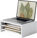 Fenge 14.3-Inch Monitor Stand with Slide-Out Trays, Wood & Metal Desk Shelf | 3-Tier Space-Saving Desk Storage Organizer, Fits Computer, Laptop, Printer and Telephone by Fenge