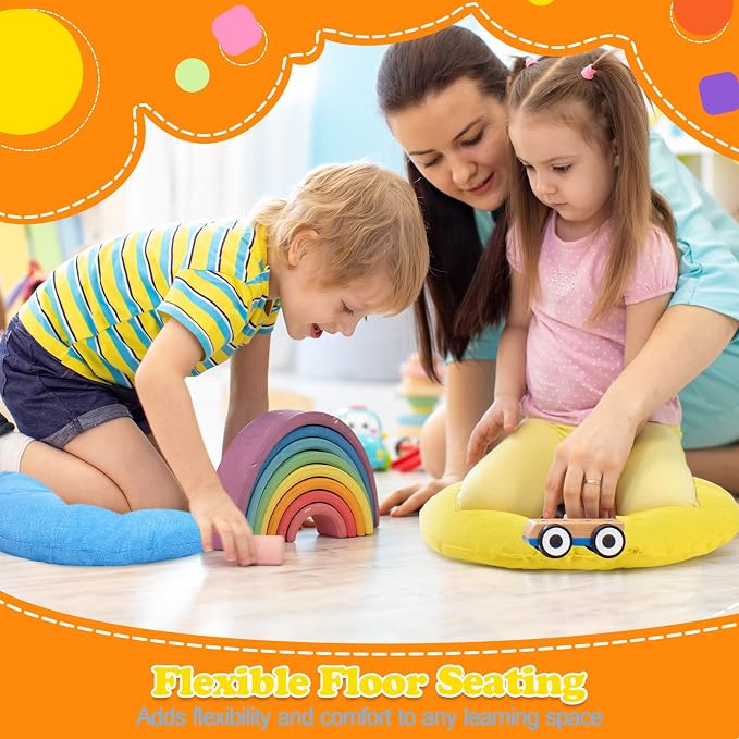 Fumete 16 Pcs Round Floor Cushions for Classroom Kids,Rainbow and Morandi | 16 Inch Diameter, Students Flexible Seating Pillows, Home Daycare School Reading Yoga Meditation, Soft Cushioned - Image 4