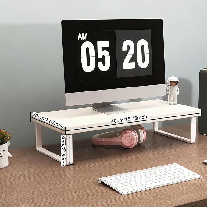 Stable Wood Computer Monitor Stand for Desk Organizer, Anti-slip Computer Riser Monitor Shelf for PC Laptop Notebook Home & Office (White) - Image 3