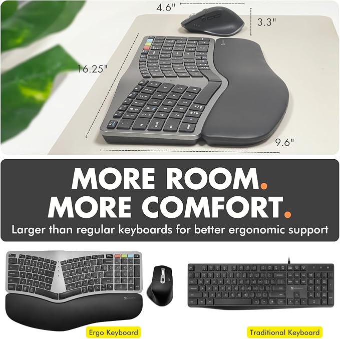 X9 Ergonomic Keyboard and Mouse Wireless Combo - Ergo Split Keyboard with Wrist Rest and Mouse, 2.4G and Bluetooth, Full-Size Wireless Carpal Tunnel Ergonomic Keyboard and Mouse for Laptop and PC - Image 5