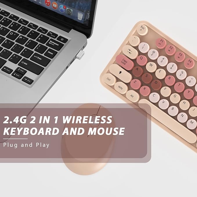 Cute Colorful Retro Typewriter Wireless Keyboard Mouse Combo | Retro Typewriter Keyboard with Round Keycaps, Full-Size Ergonomic, Ideal for Windows PC, Home, Office, - Image 6