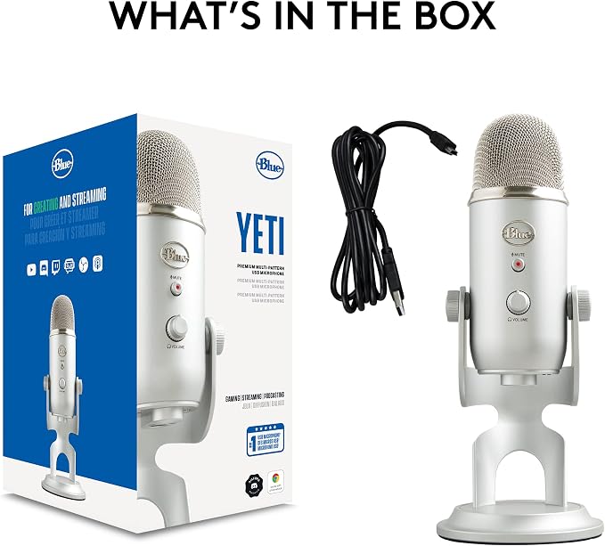 Logitech Creators Blue Yeti USB Microphone for PC, Mac, Gaming, Recording, Streaming, Podcasting, Studio and Computer Condenser Mic with Blue VO!CE Effects, 4 Pickup Patterns, Plug and Play - Silver | Mac, Gaming, Recording, Streaming, Podcasting, Stud... - Image 12