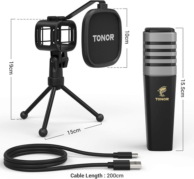 TONOR USB Microphone for PC, Cardioid Condenser Computer Mic with Tripod Stand, Pop Filter, Shock Mount for Gaming, Streaming, Podcasting, YouTube - Image 6
